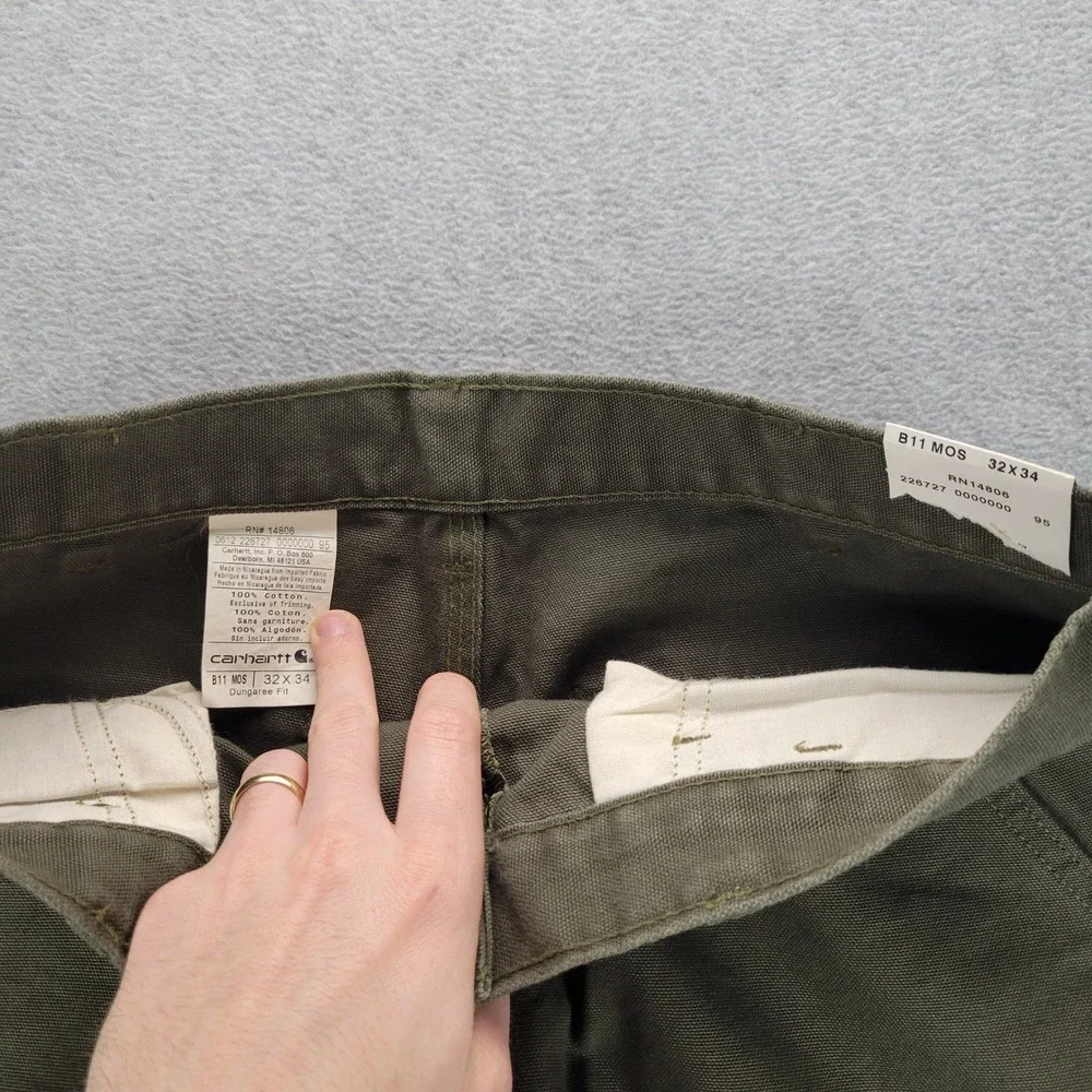 Carhartt B11 MOS Washed Duck Work Dungaree Men 32x34 Moss Green Carpenter Pants‎